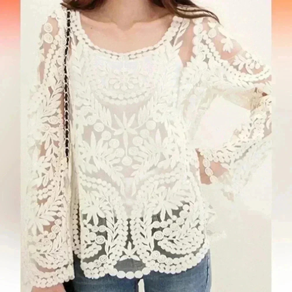 Retro Embroidery Floral Lace Blouse overshirt